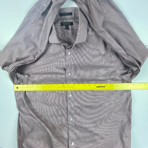 Banana Republic Dress Shirt Men L Tall Long Standard Fit Non Iron Burgundy Check - Picture 6 of 12